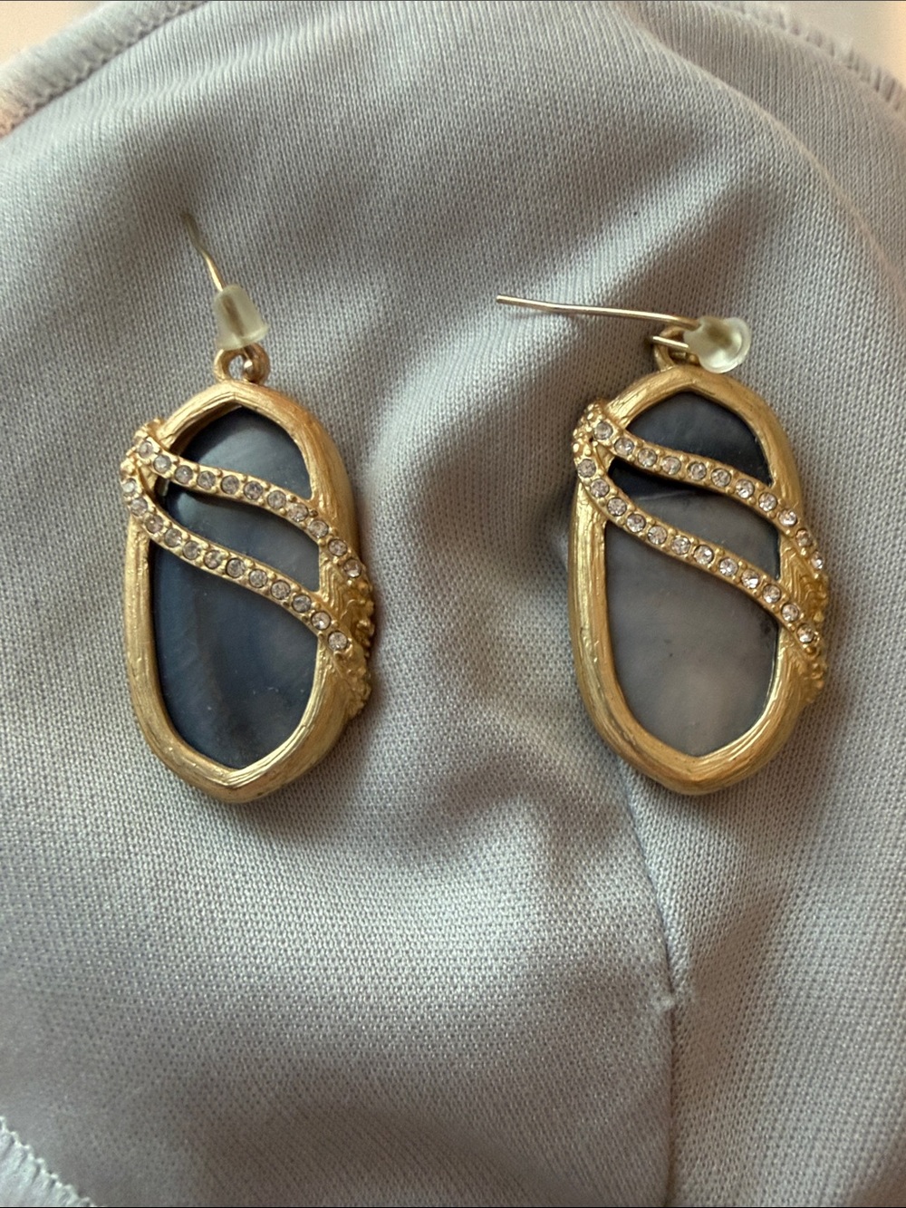 Kendra Scott Gold-Tone Earrings with Navy-Gray Stone and Crystal Accents